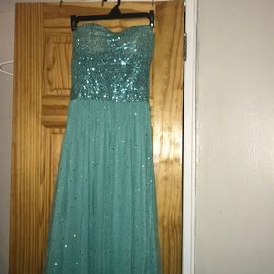 Solid Sequins Strapless Neckline Maxi A-line Dress